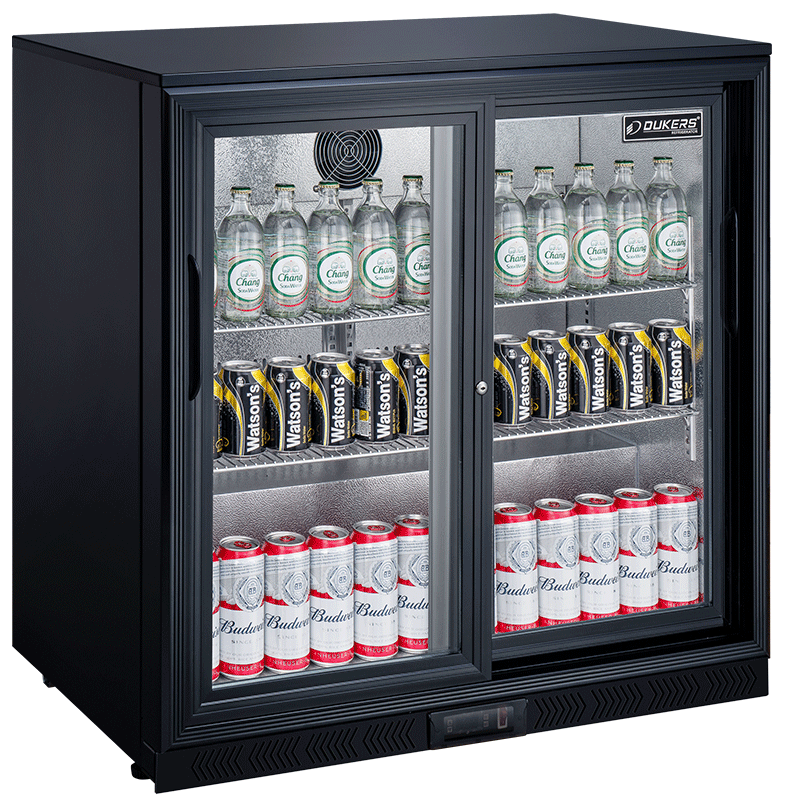 Refrigerador trasero de bar con 2 puertas correderas